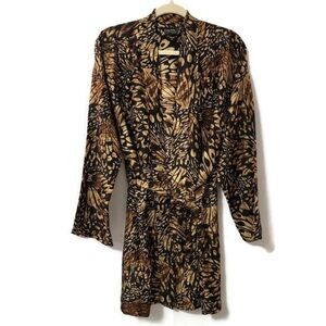 Dana Buchman 100% Silk Black Gold Kimono Front Tie Wrap Robe M Satin Size 2